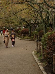 Les dames en kimonos se baladene